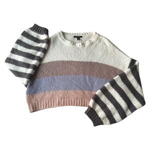 Forever 21 Striped Cropped Sweater Long Sleeve Knit Pullover Womens Size S